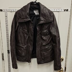 Brown, Leather, Riding, Moto, Women's,  Jacket, Classic, Winter, Casual, Harley
